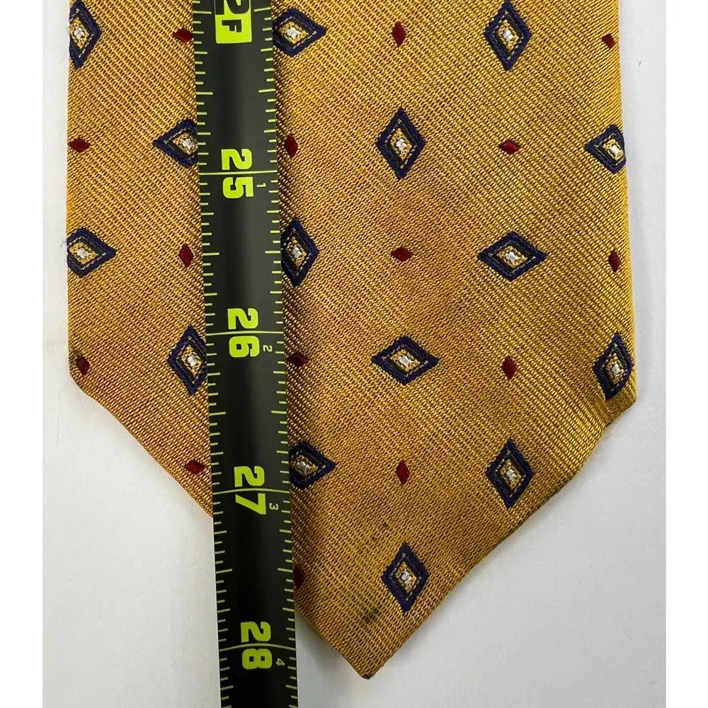 Lauren Ralph Lauren Yellow Silk Tie Blue Red Diamond Geometric USA Made